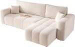 GREKPOL Narożnik rozkładany 145 x 248 cm, lewy lub prawy Rozkładana sofa 3-osobowa – sofa w kolorze beżowym – sofa z miejscem do przechowywania – sofa rozkładana