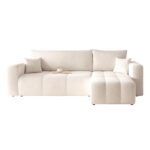 GREKPOL Narożnik rozkładany 145 x 248 cm, lewy lub prawy Rozkładana sofa 3-osobowa – sofa w kolorze beżowym – sofa z miejscem do przechowywania – sofa rozkładana – Image 4