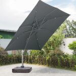LKINBO Parasol ogrodowy 3x3m kwadratowy z korbką, Parasol ogrodowy z podstawą krzyżową w zestawie, Parasol ogrodowy z regulacją nachylenia i składany z pokrowcem ochronnym do… – Image 2