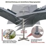 LKINBO Parasol ogrodowy 3x3m kwadratowy z korbką, Parasol ogrodowy z podstawą krzyżową w zestawie, Parasol ogrodowy z regulacją nachylenia i składany z pokrowcem ochronnym do… – Image 3