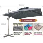 LKINBO Parasol ogrodowy 3x3m kwadratowy z korbką, Parasol ogrodowy z podstawą krzyżową w zestawie, Parasol ogrodowy z regulacją nachylenia i składany z pokrowcem ochronnym do… – Image 4